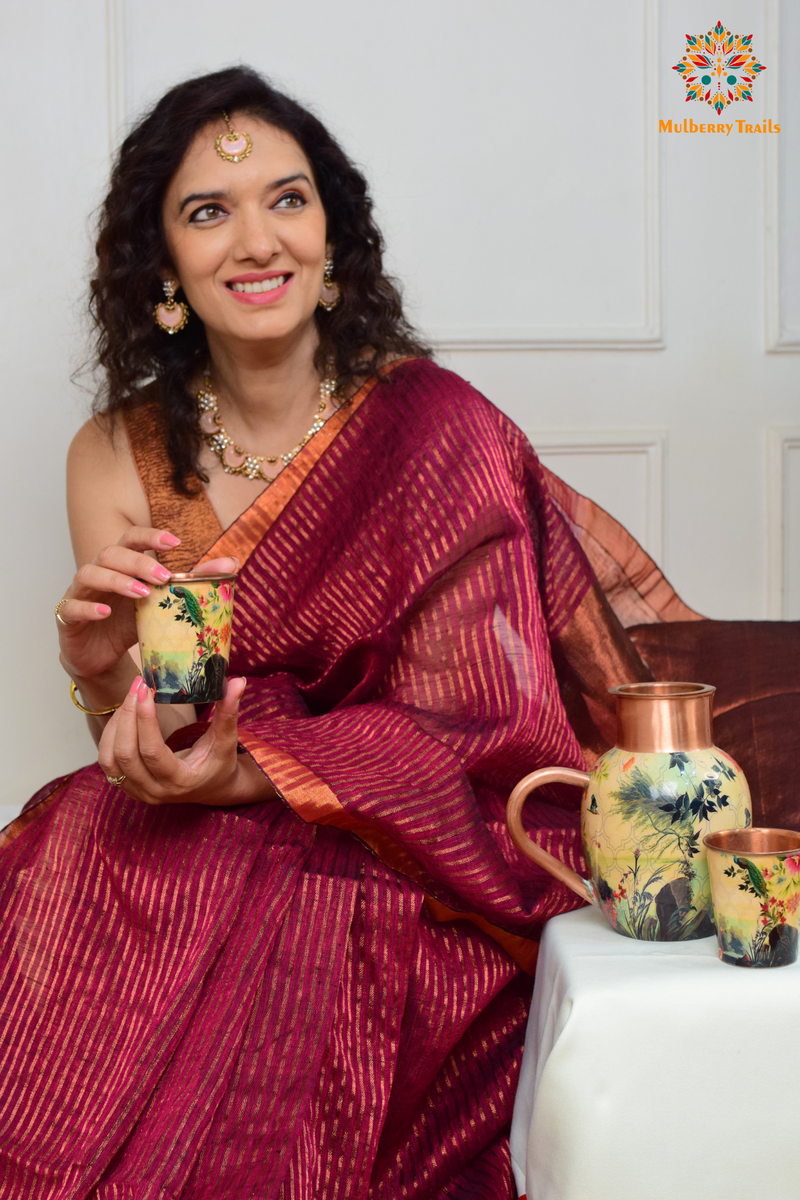 IRA: Premium Linen Sarees with Copper Zari - Fuschia