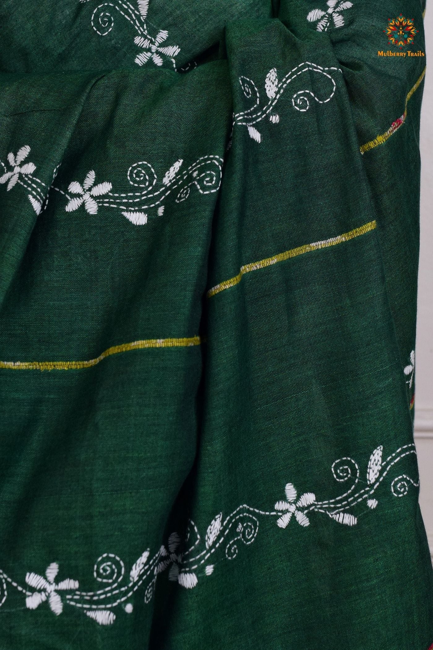 Vipas: Cotton Handloom Saree with Kantha Embroidery