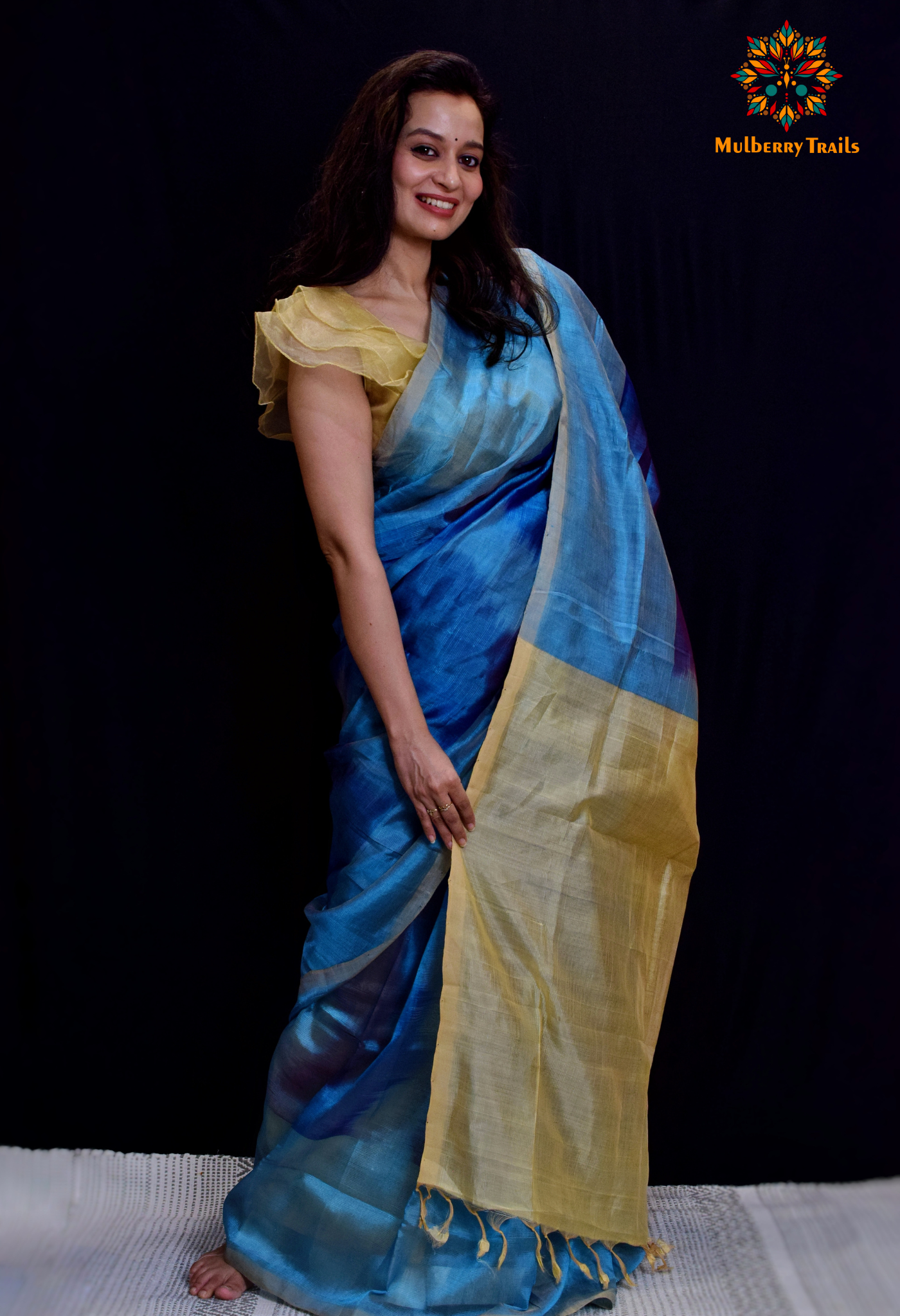 Siya - Blue Beige Cotton Silk Saree