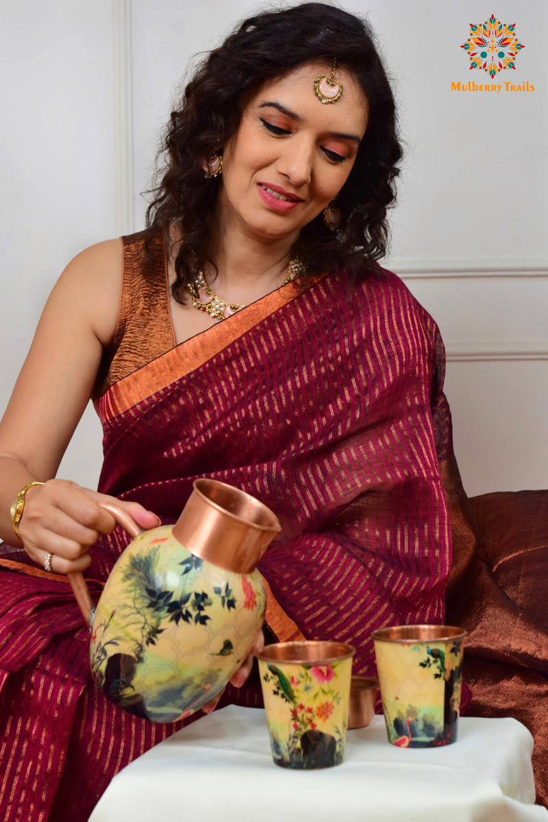 IRA: Premium Linen Sarees with Copper Zari - Fuschia