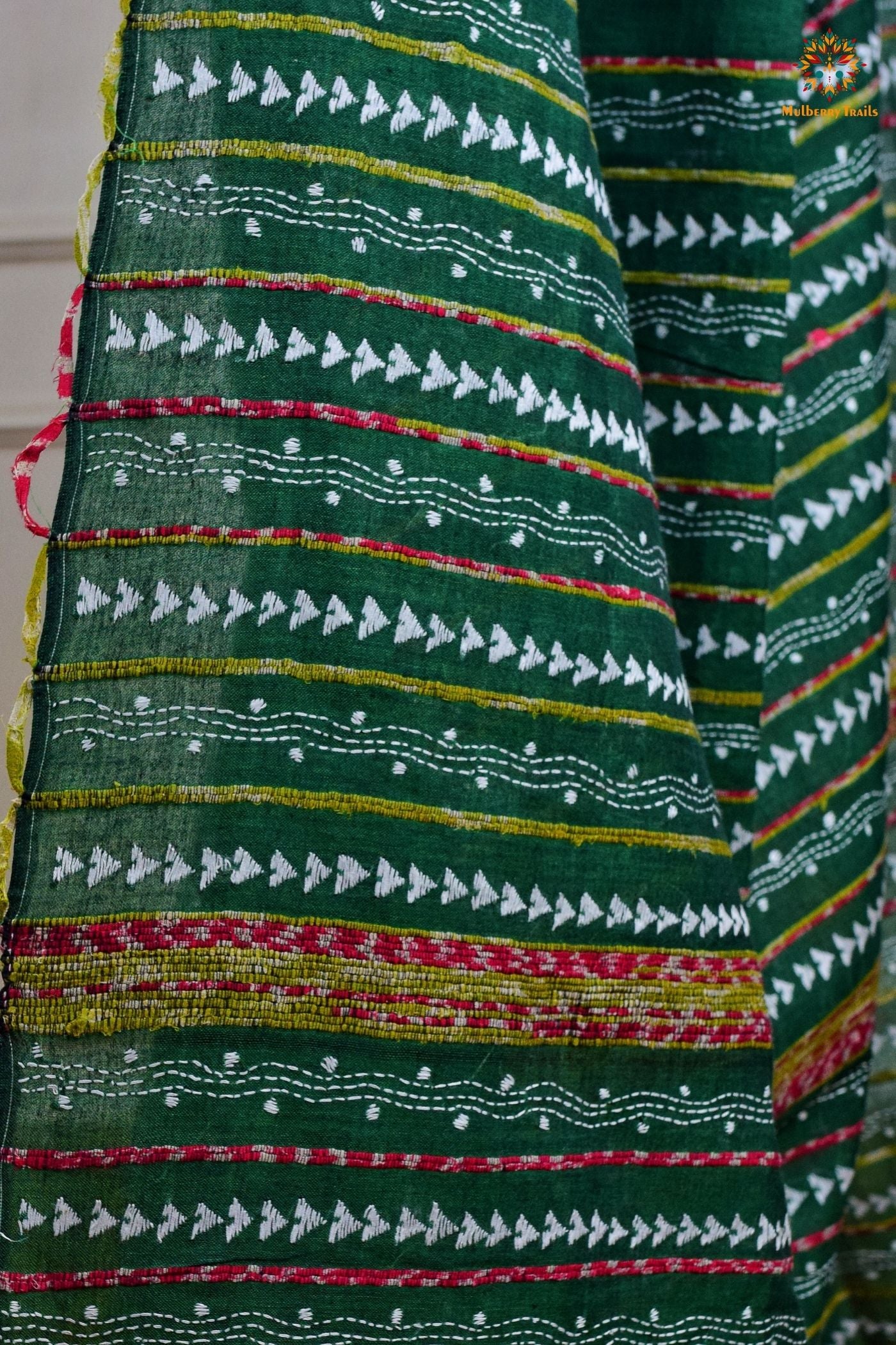 Vipas: Cotton Handloom Saree with Kantha Embroidery