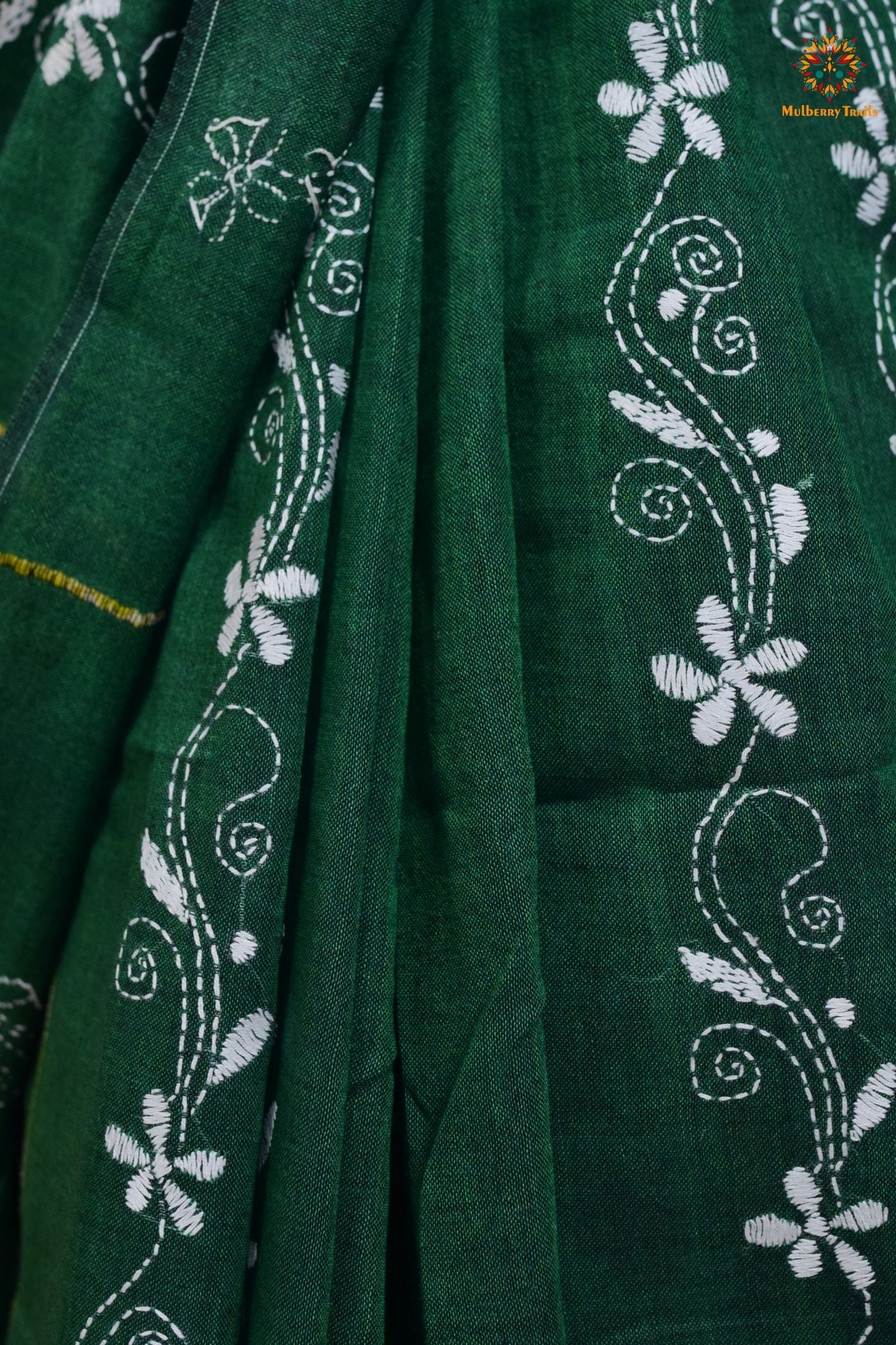 Vipas: Cotton Handloom Saree with Kantha Embroidery