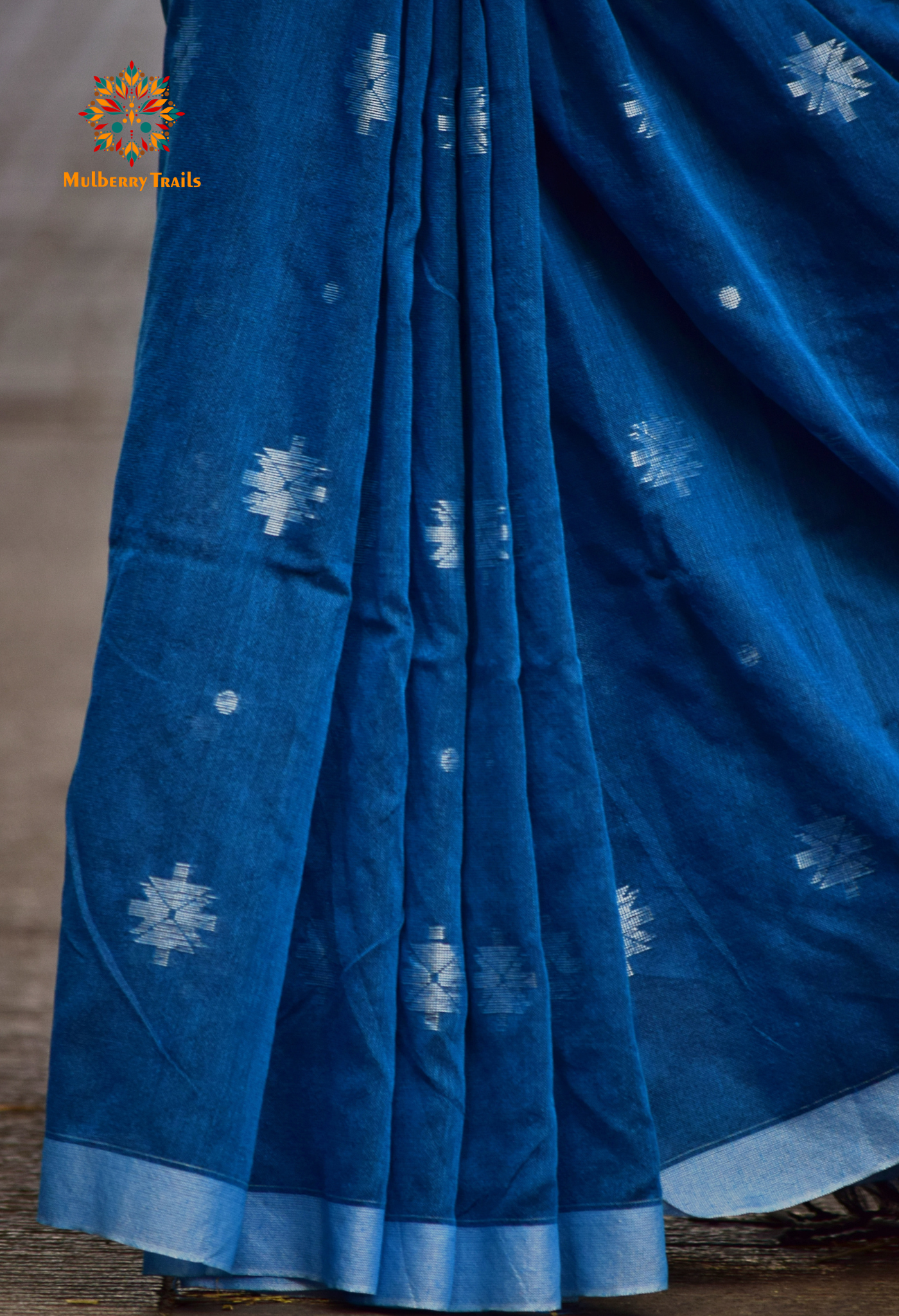 Aravi: Flowy Summer Cotton Saree Denim Blue