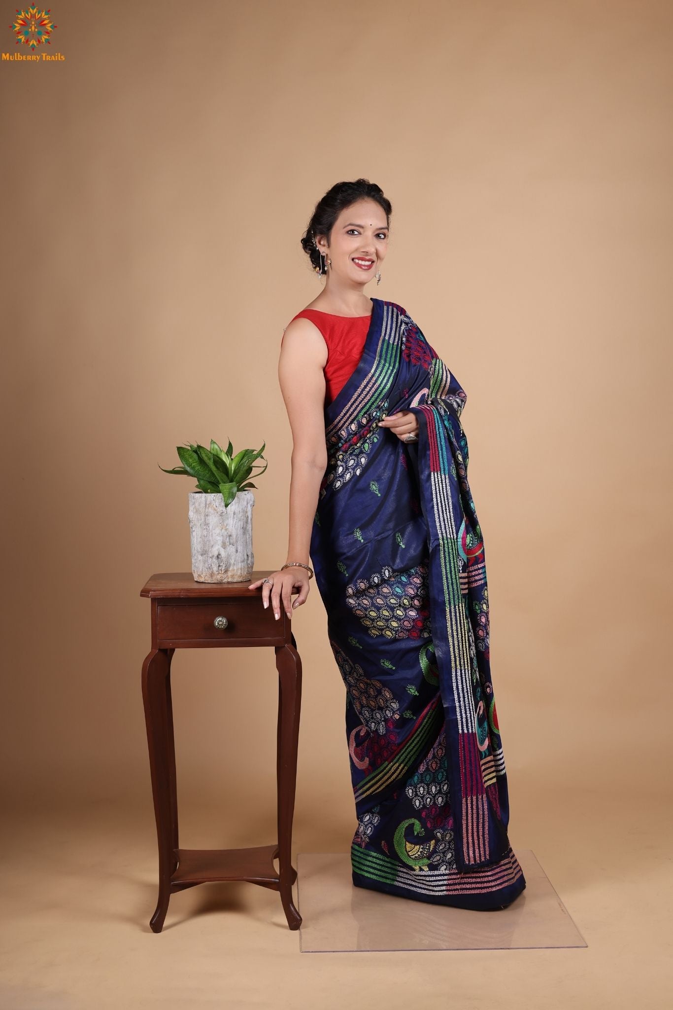 Koyna - Art Silk Kantha Embroidery Saree