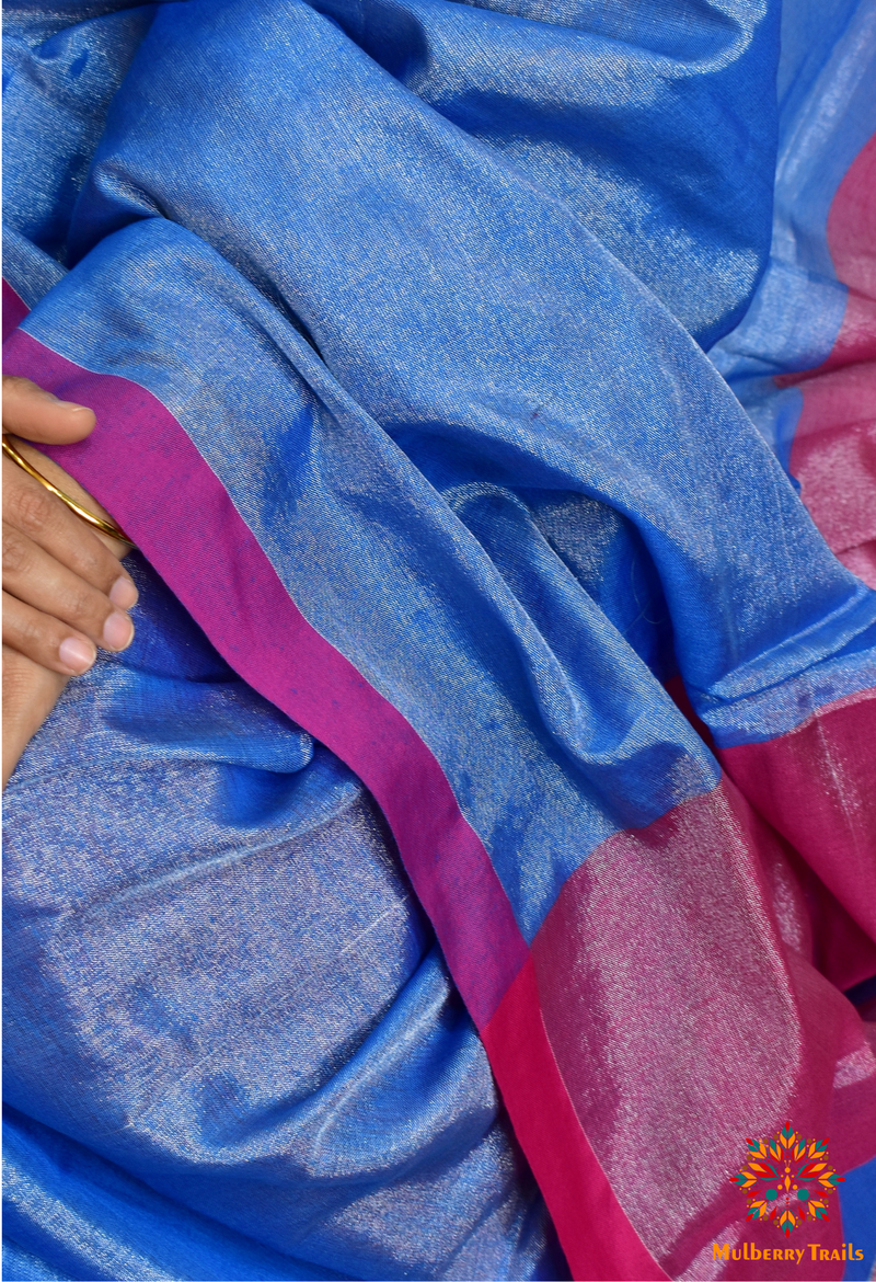 Isha - Blue Tissue Cotton Saree
