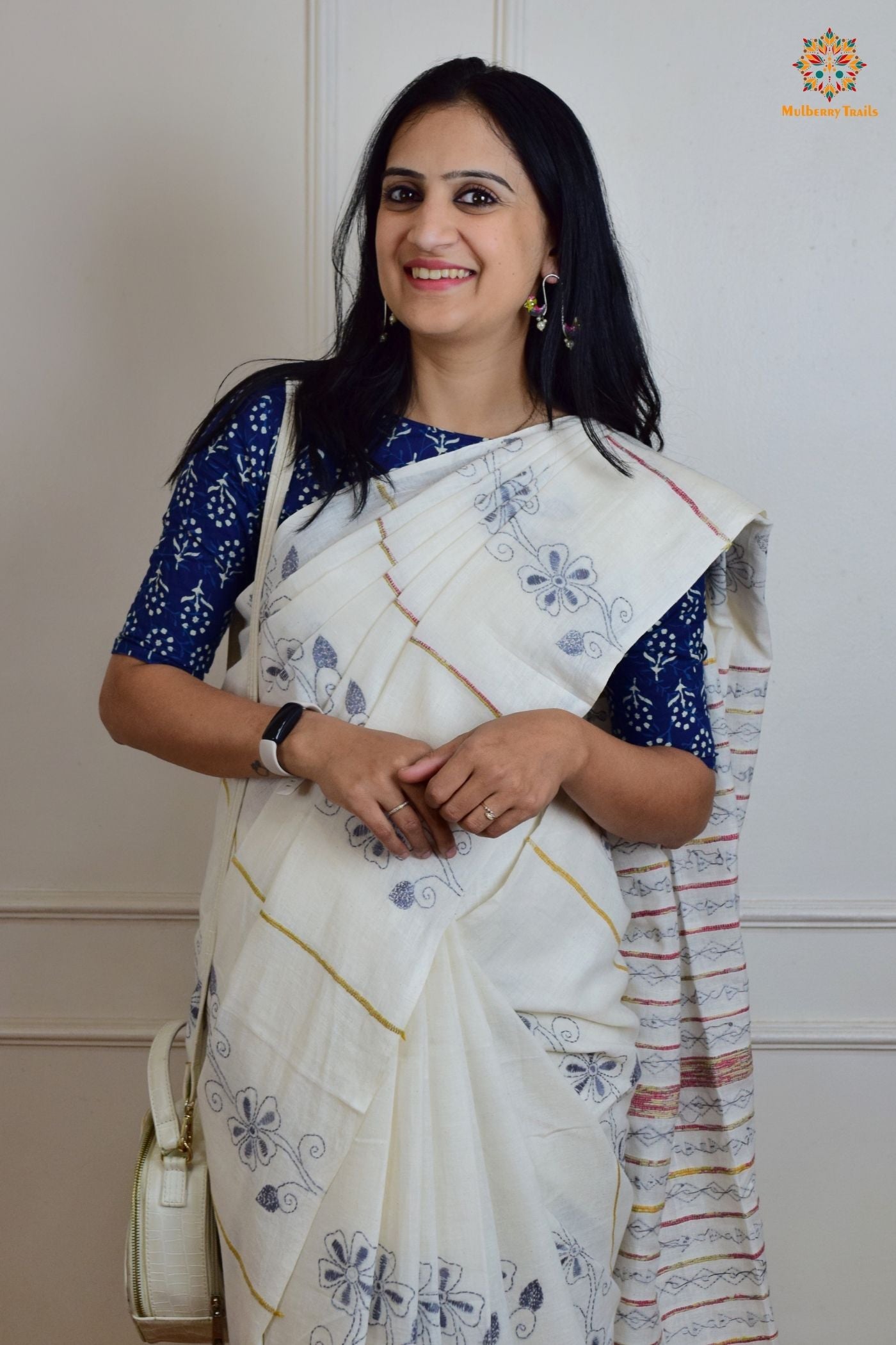 Vipas: Cotton Handloom Saree with Kantha Embroidery