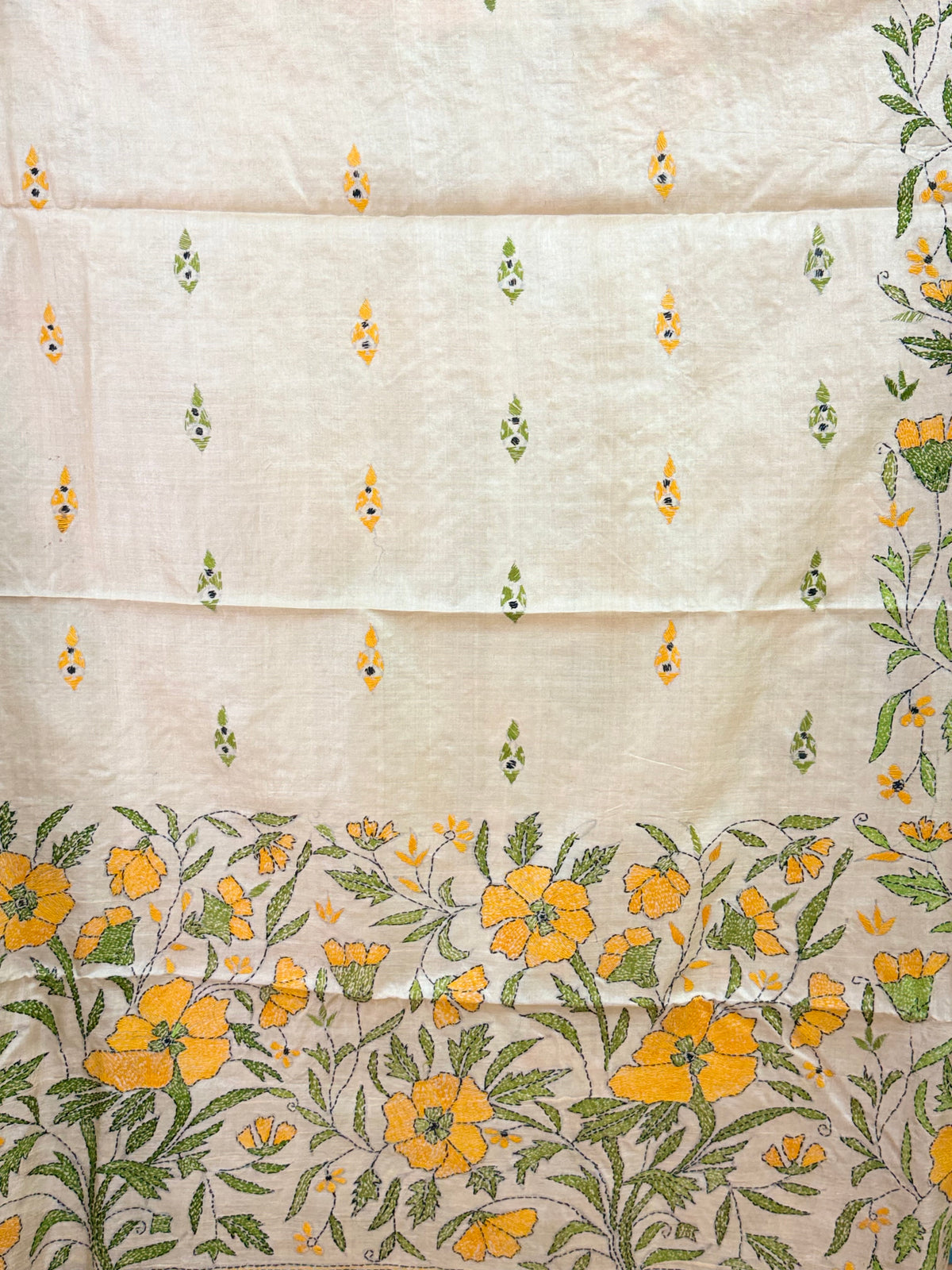Rima - Tusser silk saree with kantha embroidery