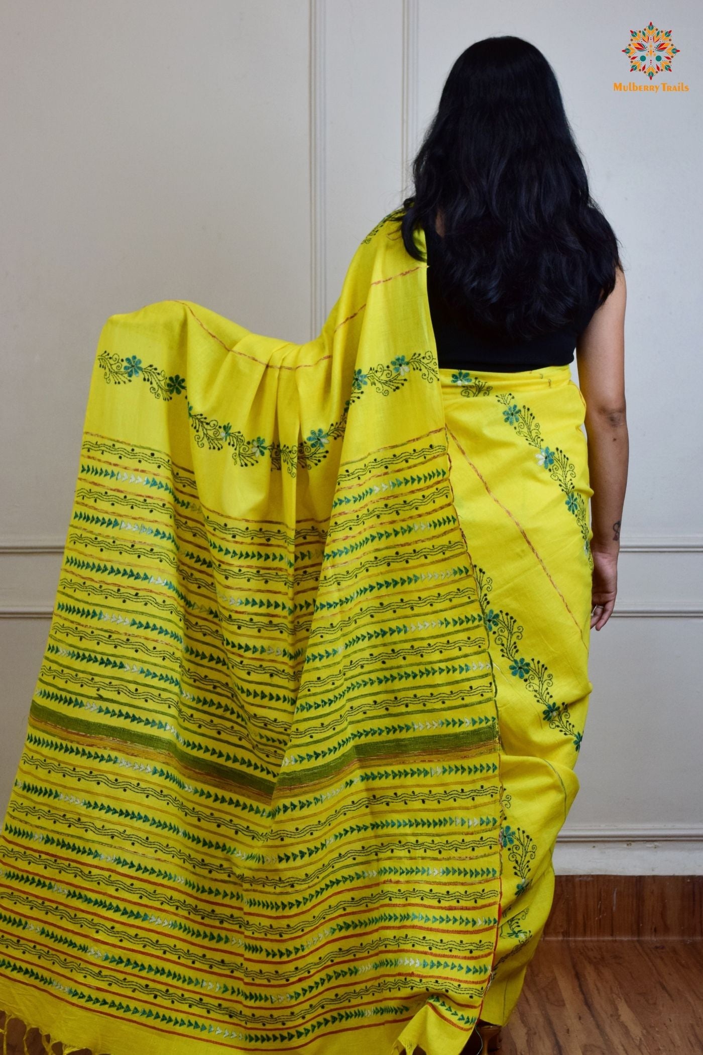 Vipas: Cotton Handloom Saree with Kantha Embroidery