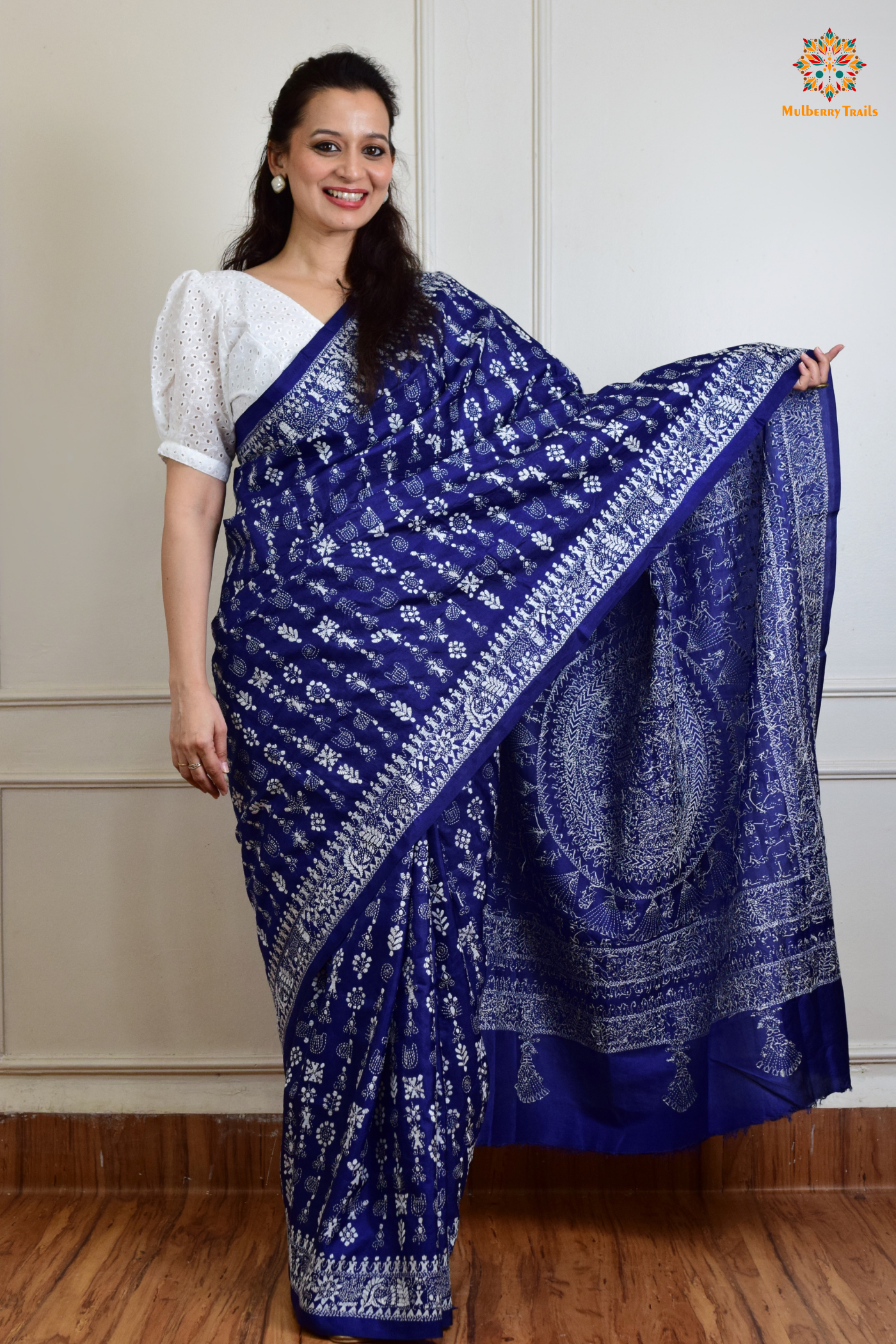 Rima - Blue Silk Saree with Warli Embroidery