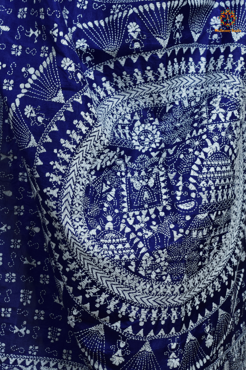 Rima - Blue Silk Saree with Warli Embroidery