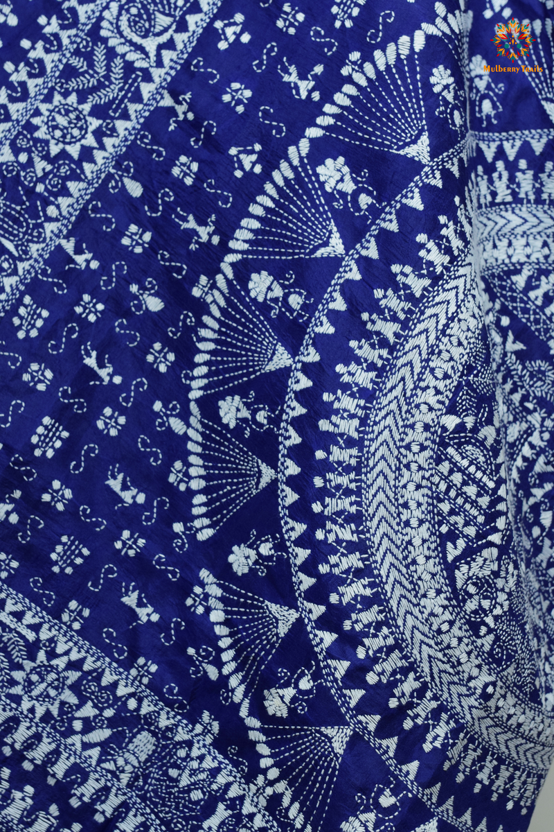 Rima - Blue Silk Saree with Warli Embroidery