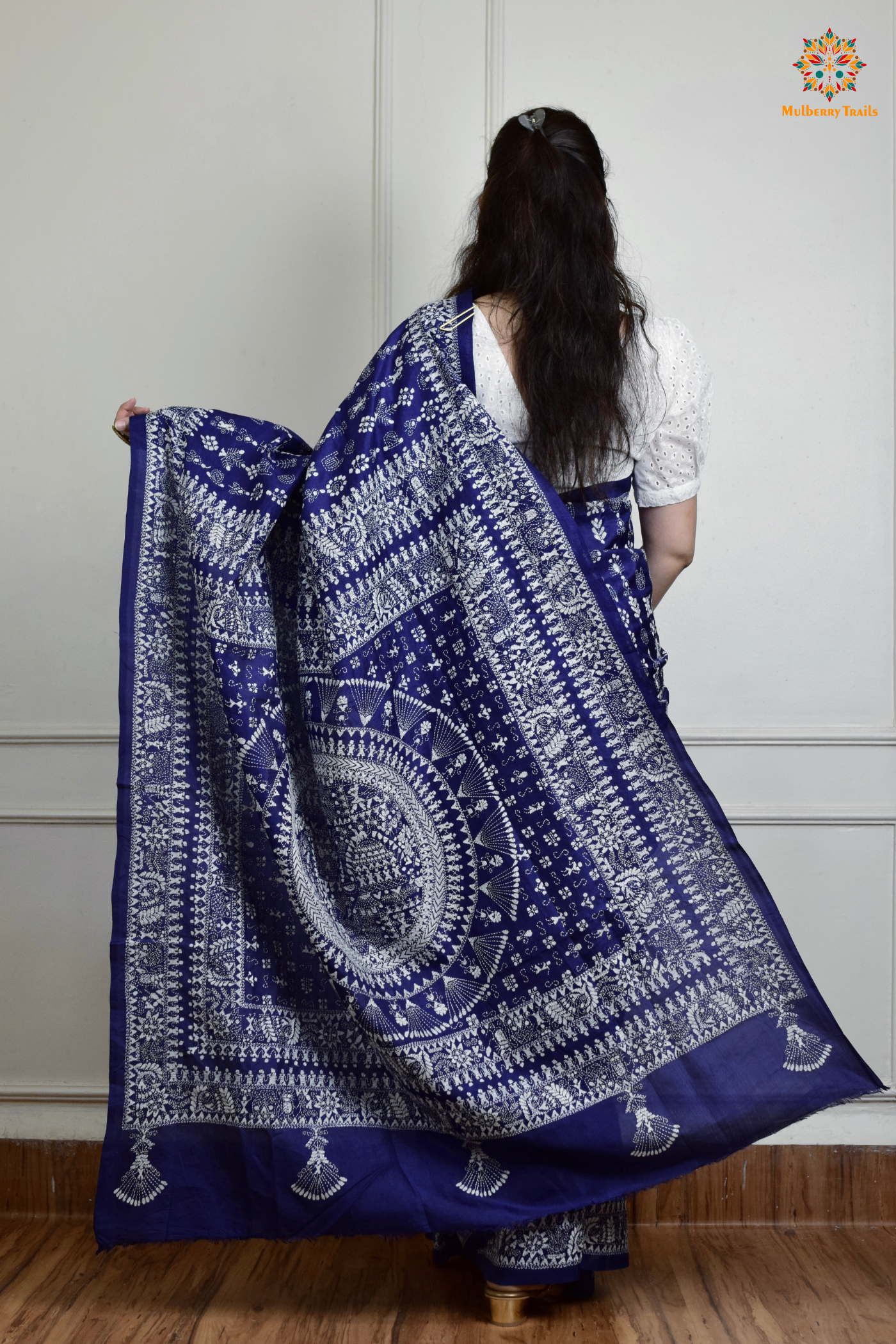 Rima - Blue Silk Saree with Warli Embroidery