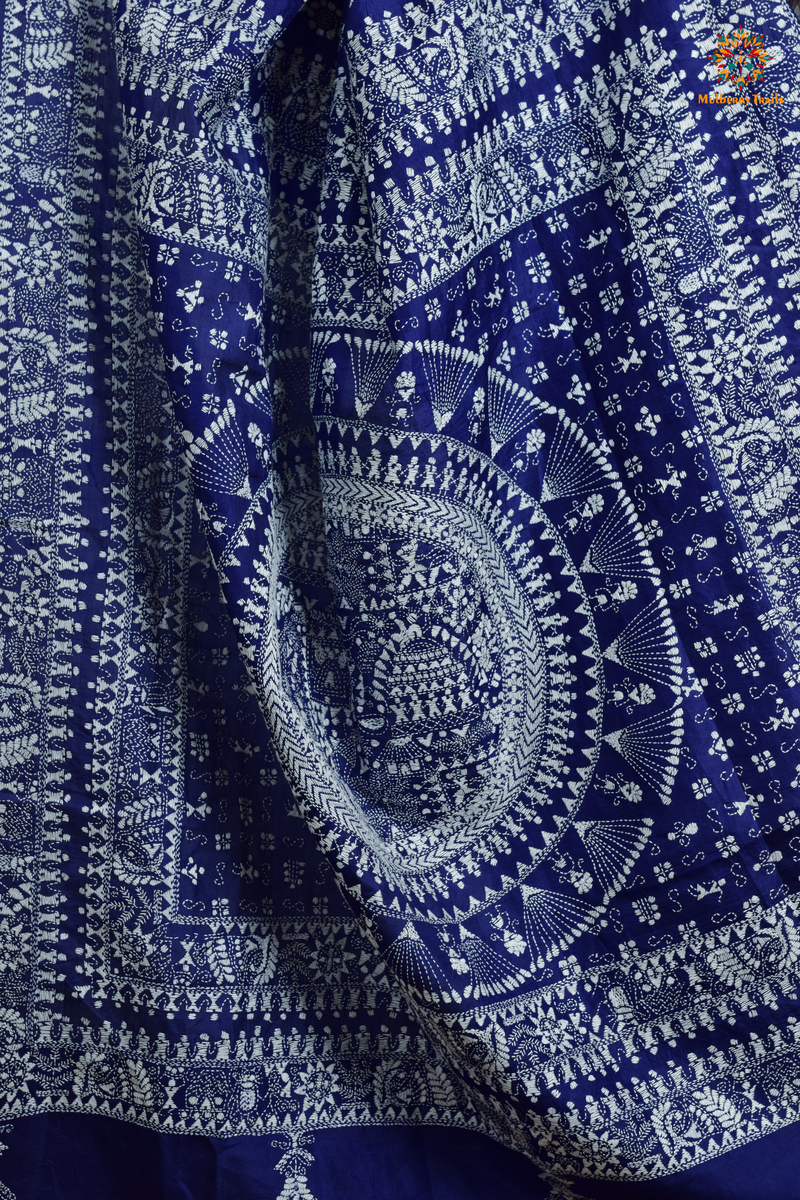 Rima - Blue Silk Saree with Warli Embroidery