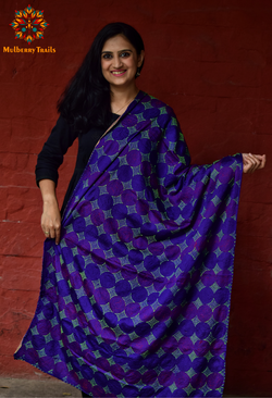Hand Embroidered Kantha Dupatta - Purple Beigepink