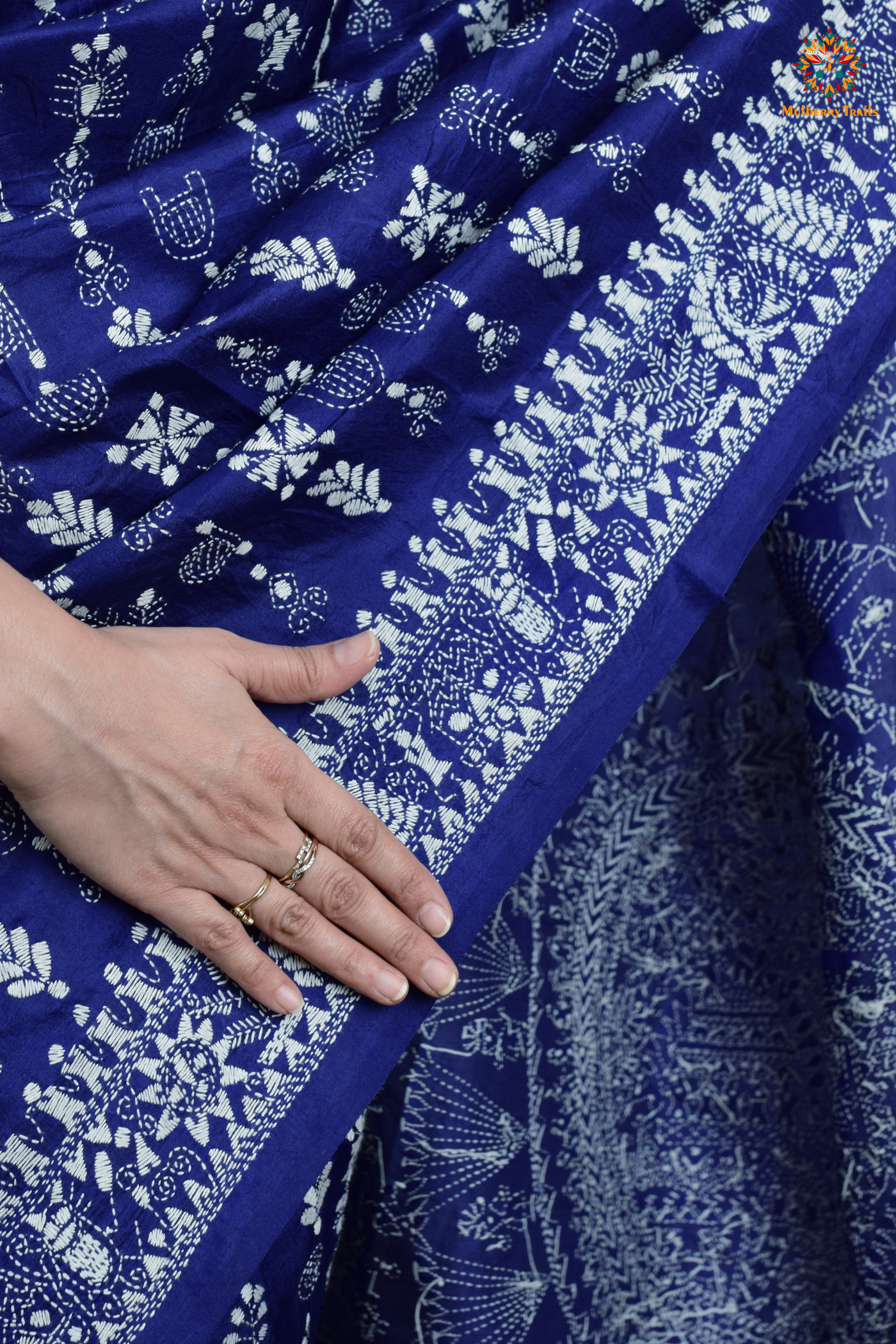 Rima - Blue Silk Saree with Warli Embroidery