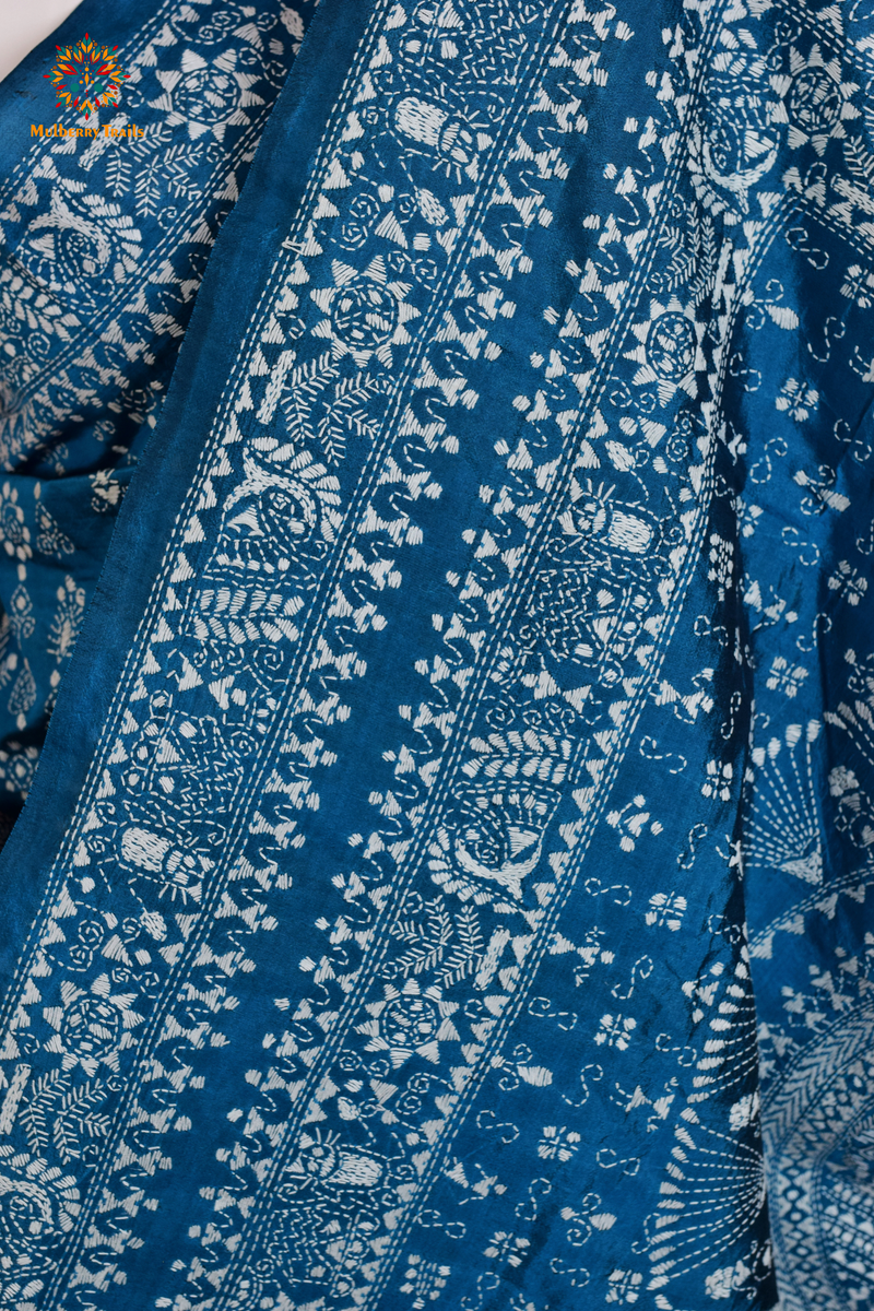 Rima - Peacock BlueBangalore Silk Saree with Warli Embroidery Saree