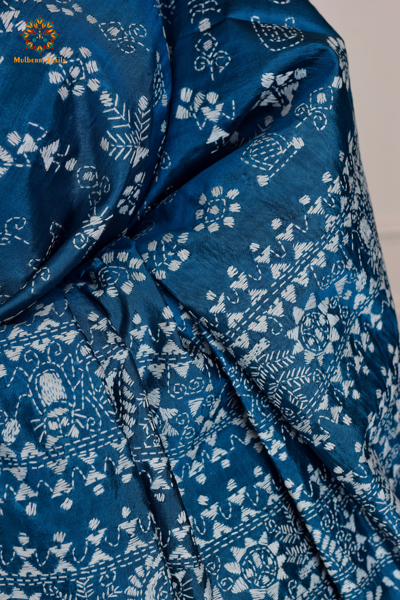 Rima - Peacock BlueBangalore Silk Saree with Warli Embroidery Saree