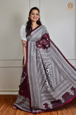 Rima - Maroon Silk Saree with Kantha Embroidery