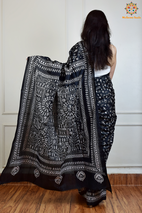 Rima - Black Bangalore Silk Saree with Warli Embroidery Saree