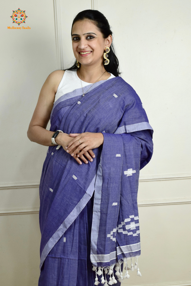 Yami: Flowy Summer Cotton Saree Deep Blue