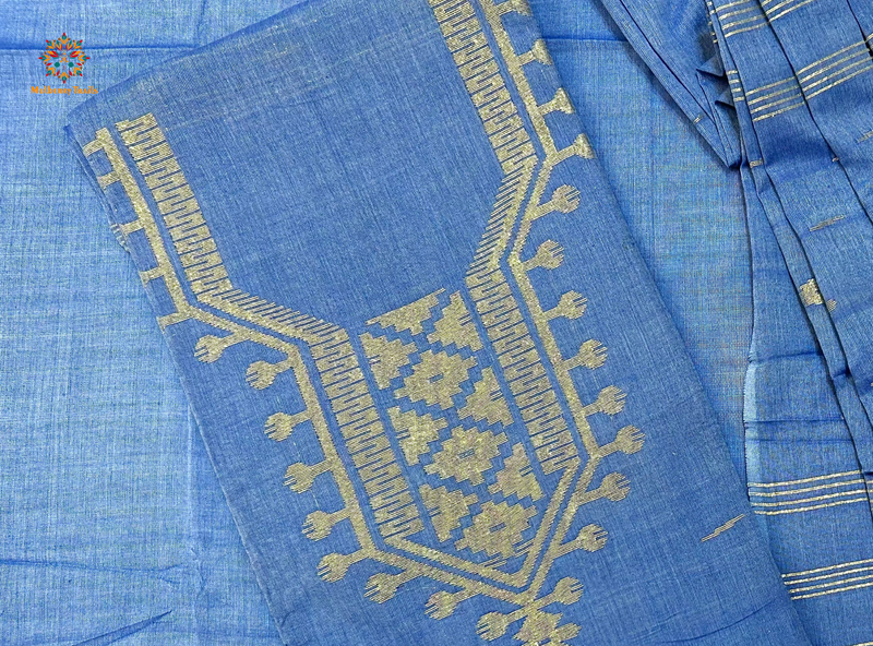 Shama Pure Cotton Jamdani 3 Piece Suit_Blue
