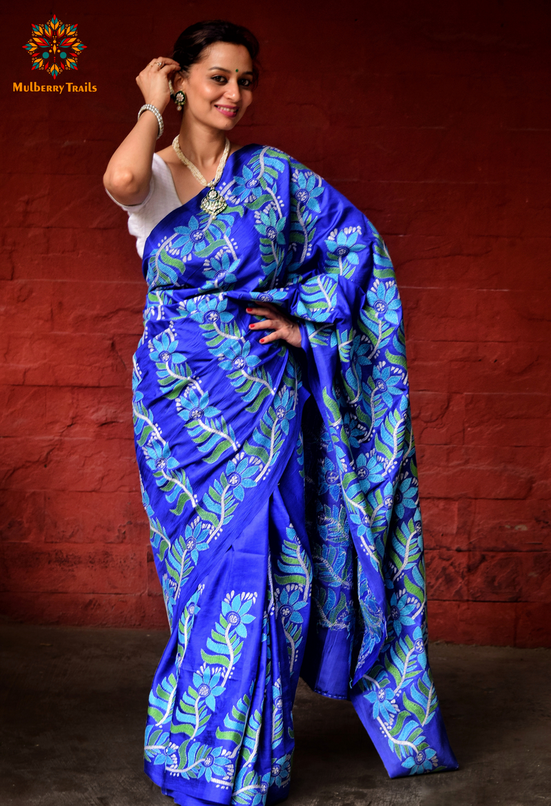 Rima - Blue Bangalore Silk Embroidery Saree
