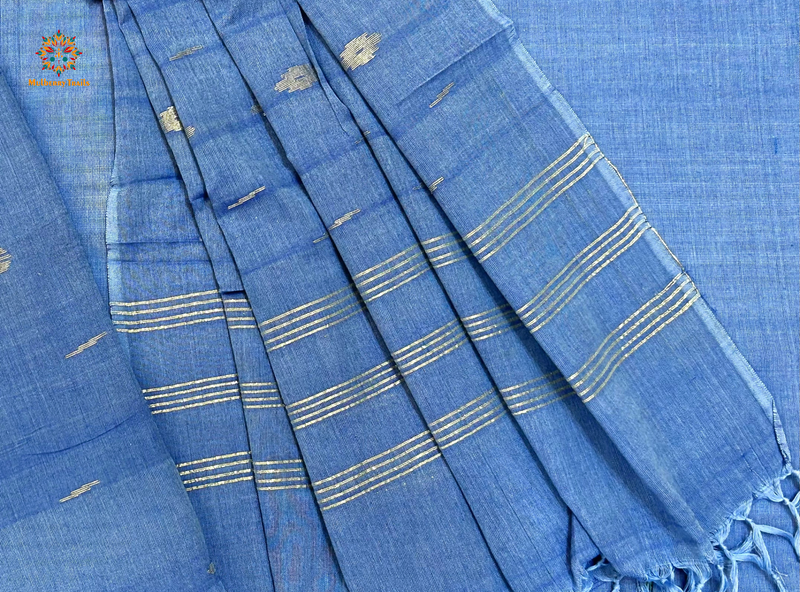 Shama Pure Cotton Jamdani 3 Piece Suit_Blue