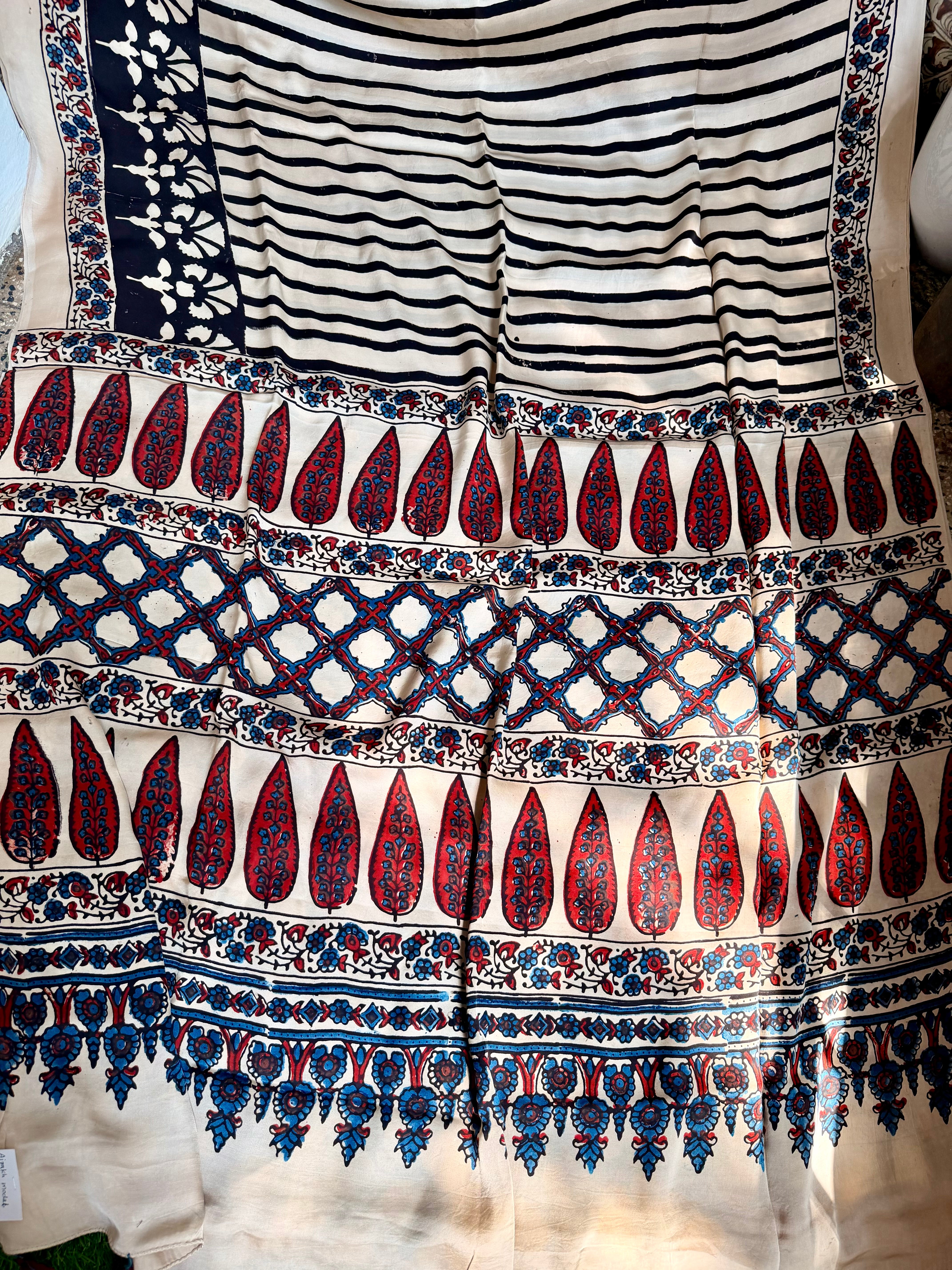 Modal silk sarees with block printing