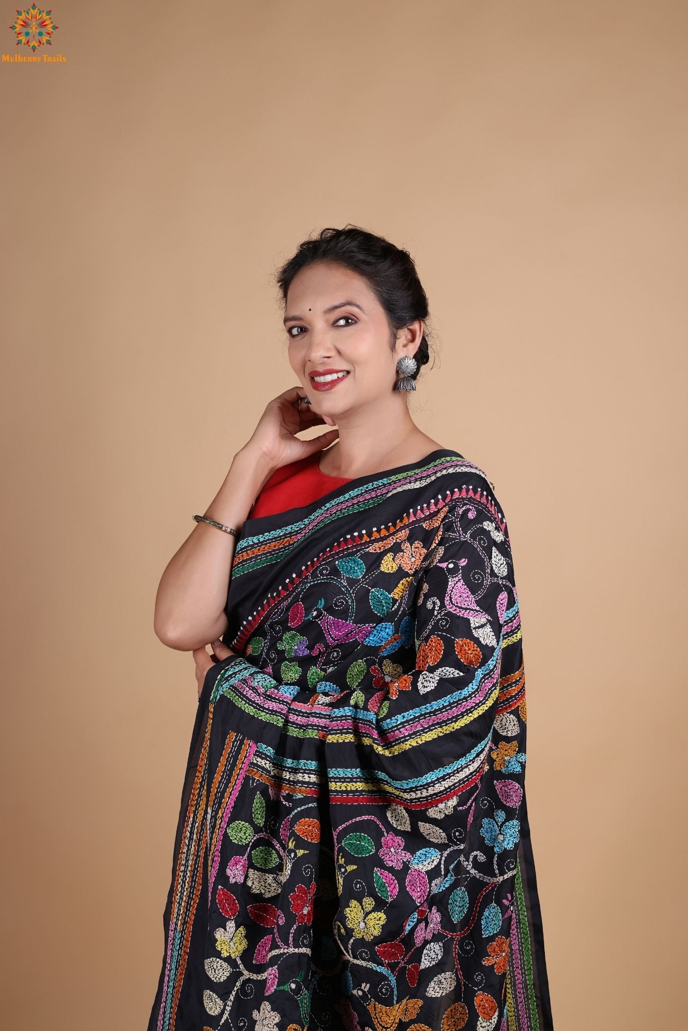 Koyna - Art Silk Kantha Embroidery Saree