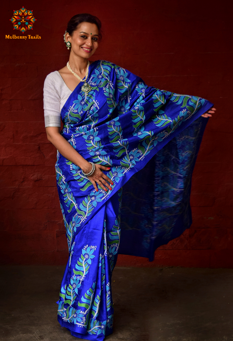 Rima - Blue Bangalore Silk Embroidery Saree