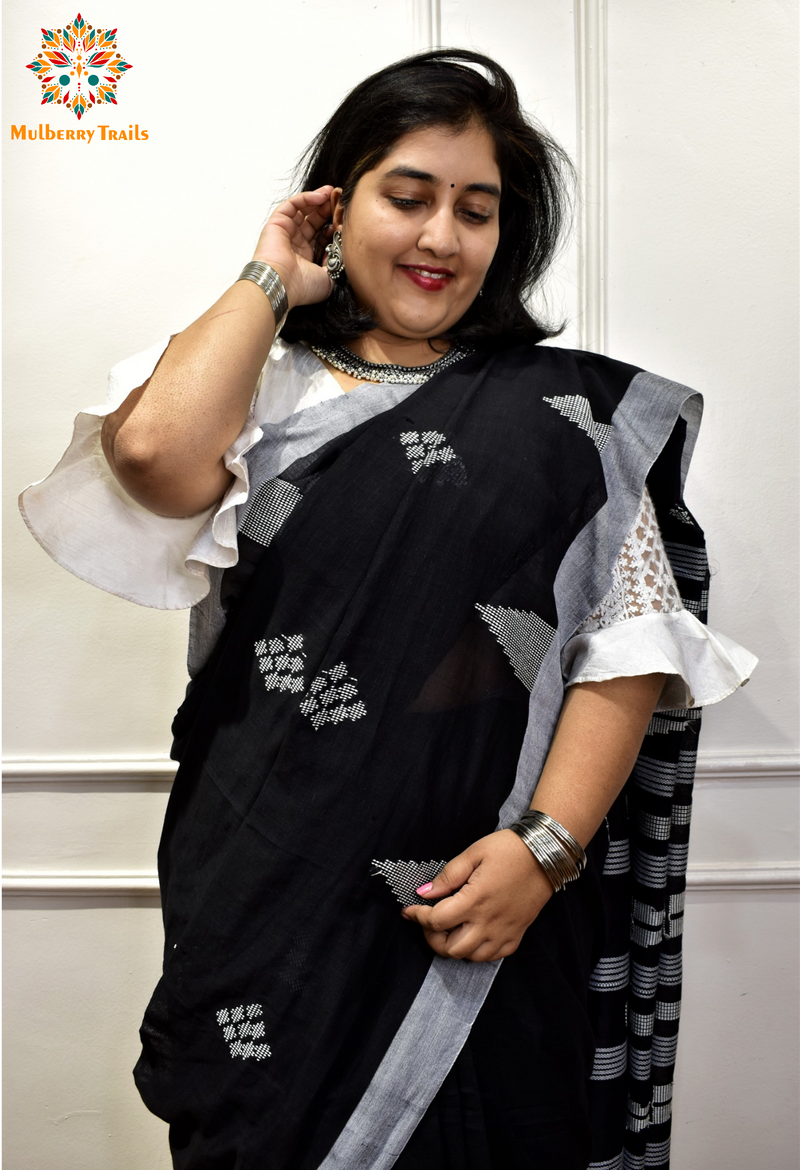 Poni: Daily wear Cotton Saree Black