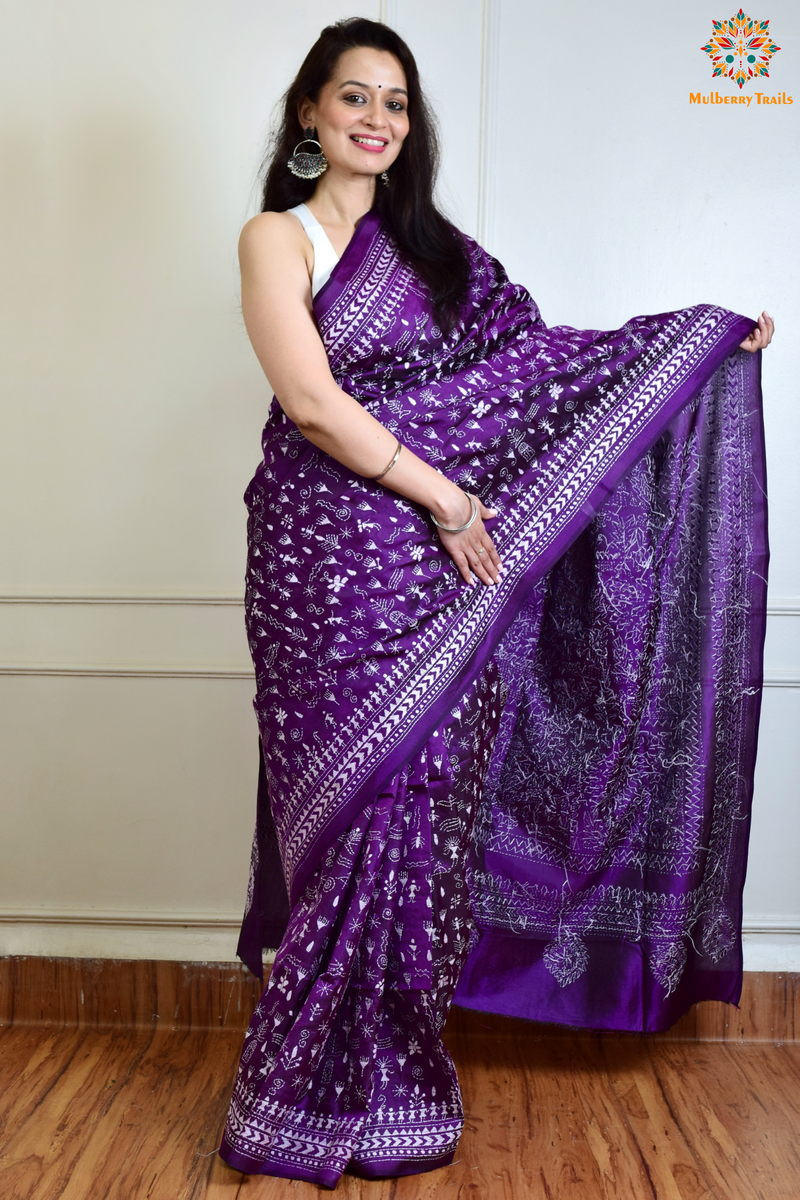 Rima - Bangalore Silk Saree with Warli Embroidery Saree