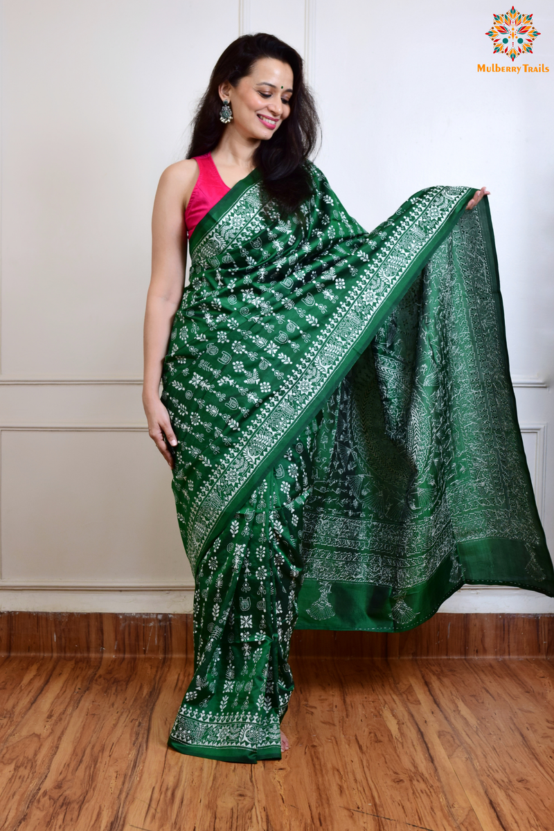 Rima - Bangalore Silk Saree with Warli Embroidery Saree