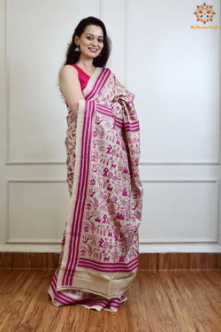 Rima - Tusser Silk Saree with Pink Warli Embroidery Saree