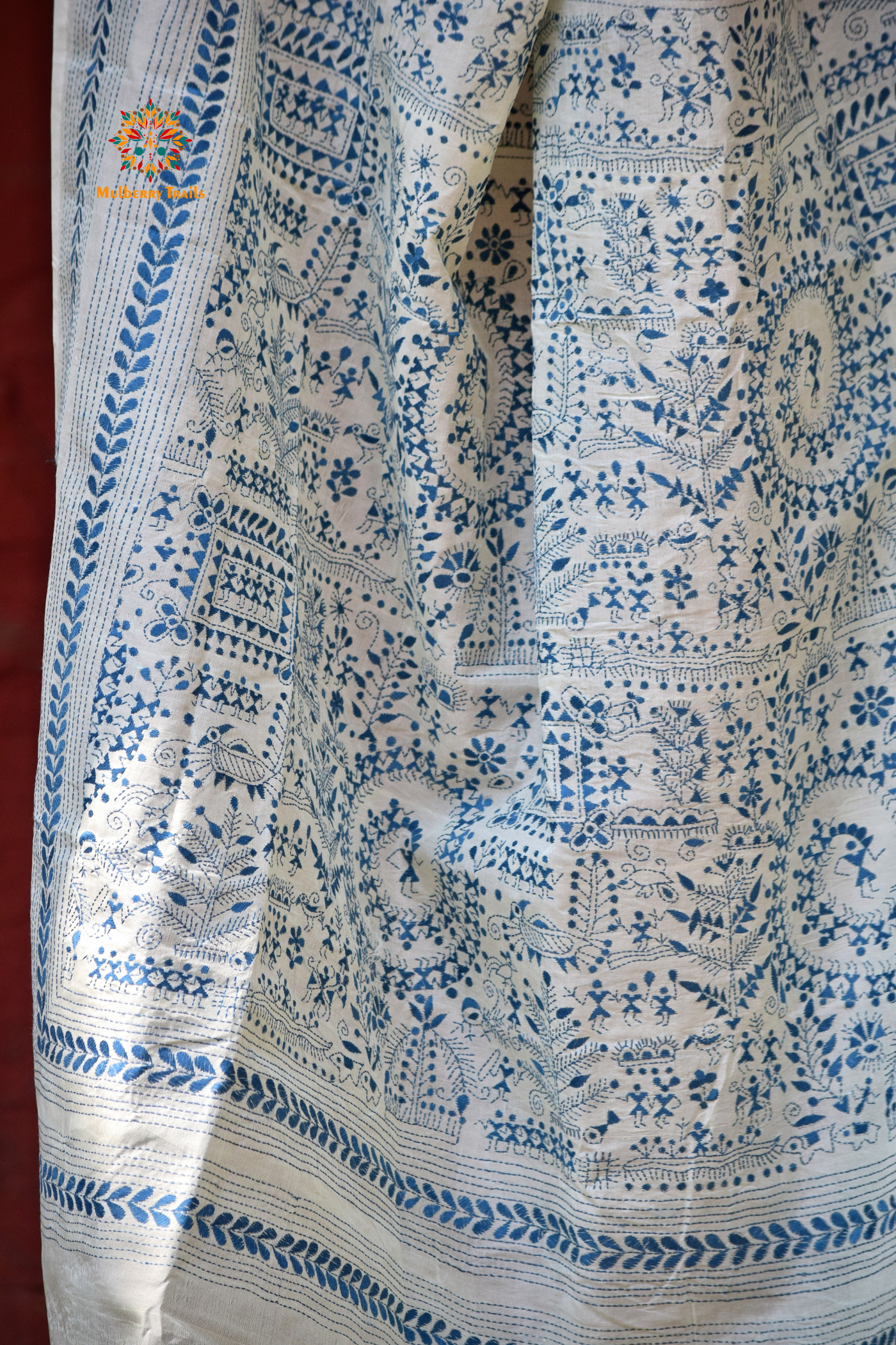 Rima - Tusser Silk Saree with Blue Warli Embroidery Saree