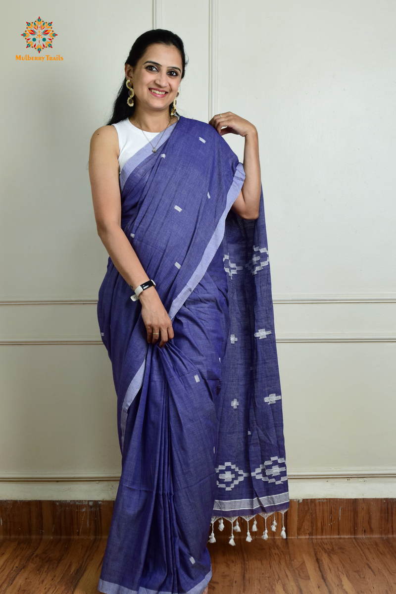 Yami: Flowy Summer Cotton Saree Deep Blue