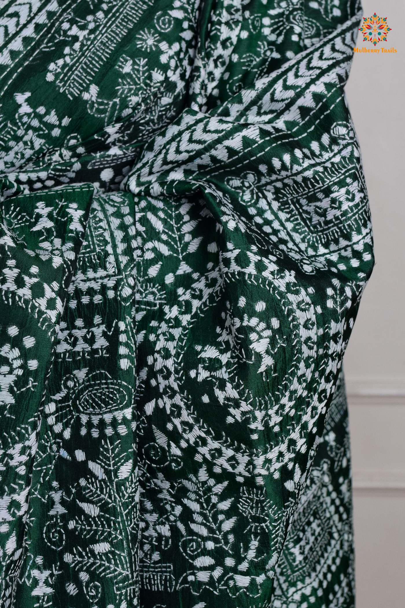 Rima - Green Silk Saree with Kantha Embroidery