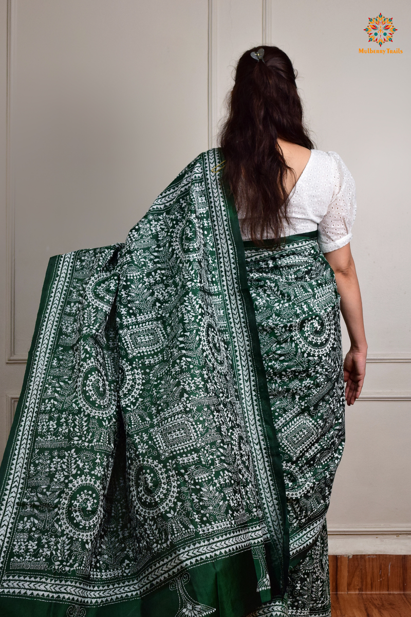 Rima - Green Silk Saree with Kantha Embroidery