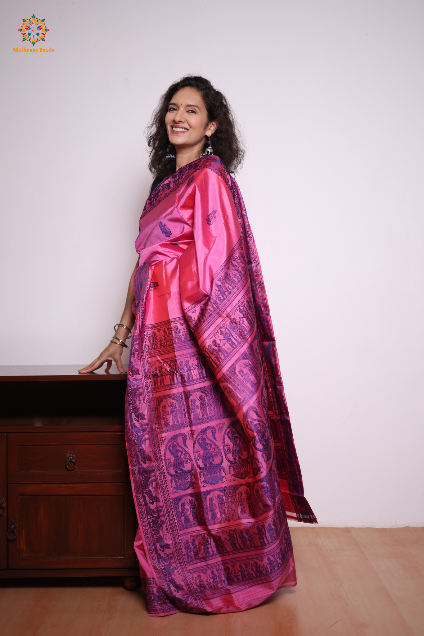 Bishnupadi: Pure Silk Resham Baluchari _ Pink