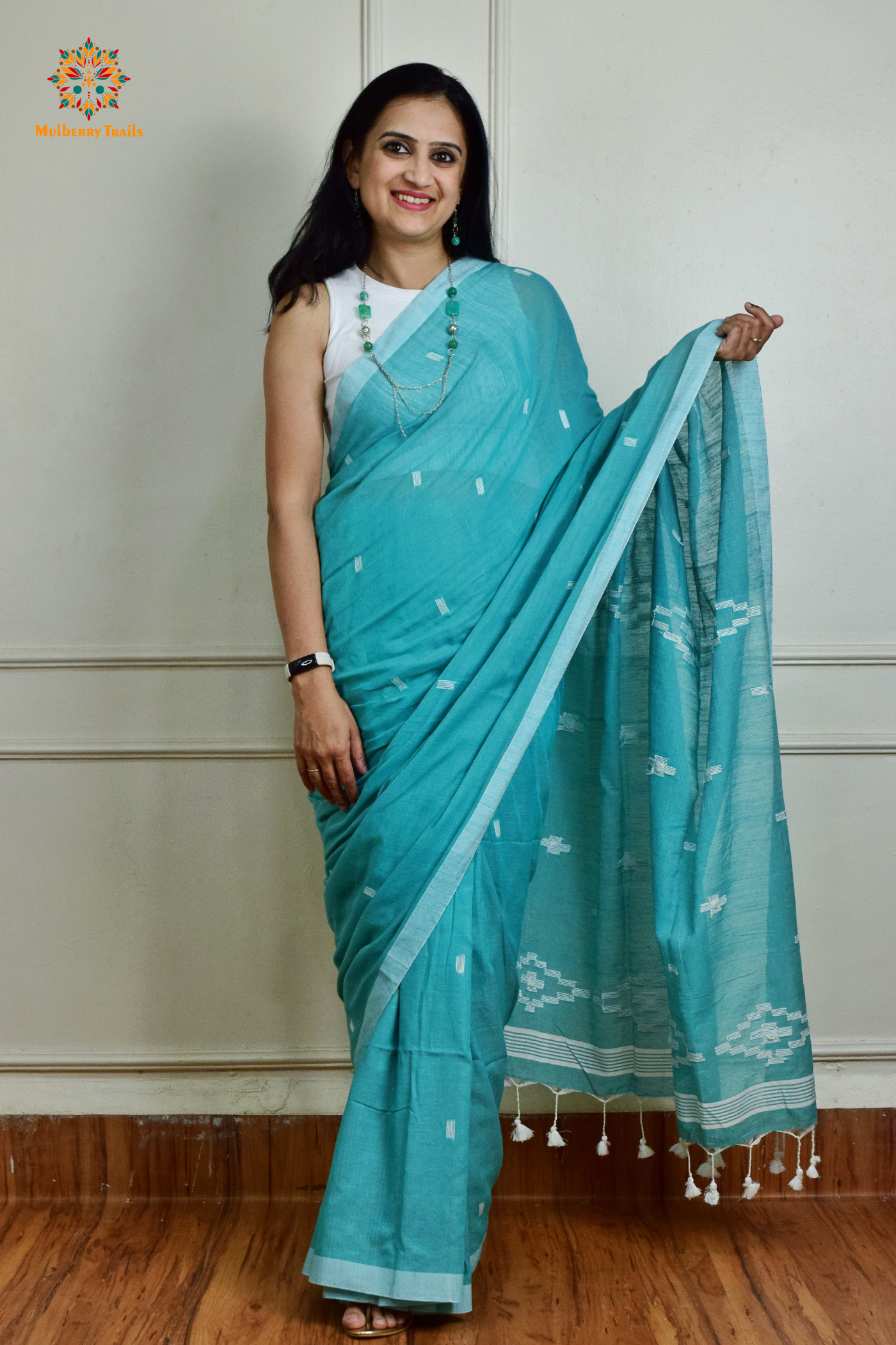 Yami: Flowy Summer Cotton Saree Sea Blue