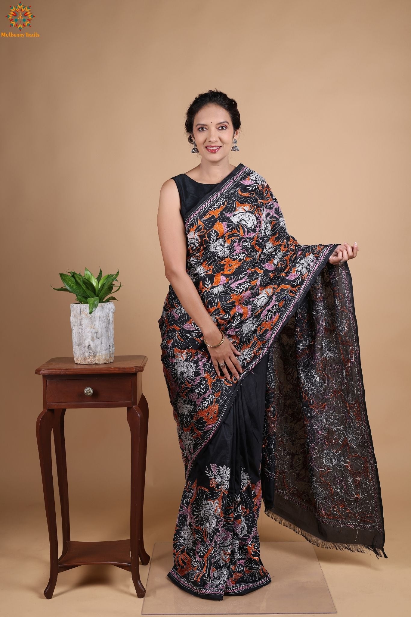 Koyna - Art Silk Kantha Embroidery Saree
