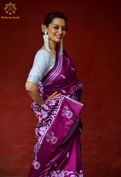 Rima - Wine Coloured Bangalore Silk Embroidery Saree