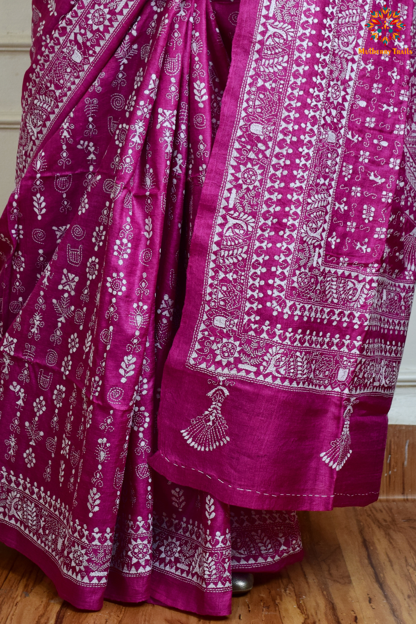 Rima - Pink Bangalore Silk Saree with Warli Embroidery Saree
