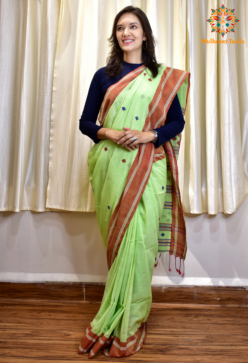 Nitya: Daily wear Cotton Saree Pista Green