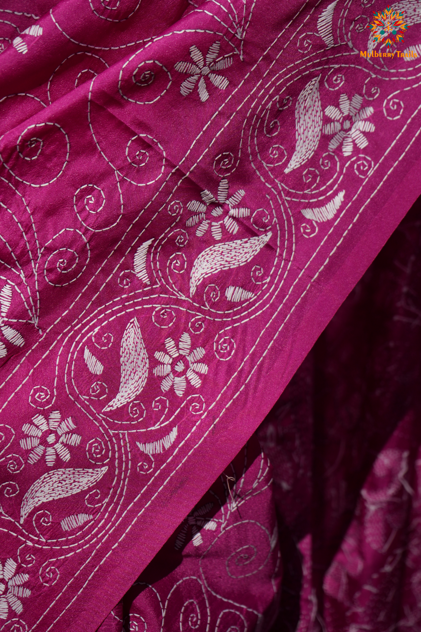 Koyna - Art Silk Kantha Embroidery Saree Pink