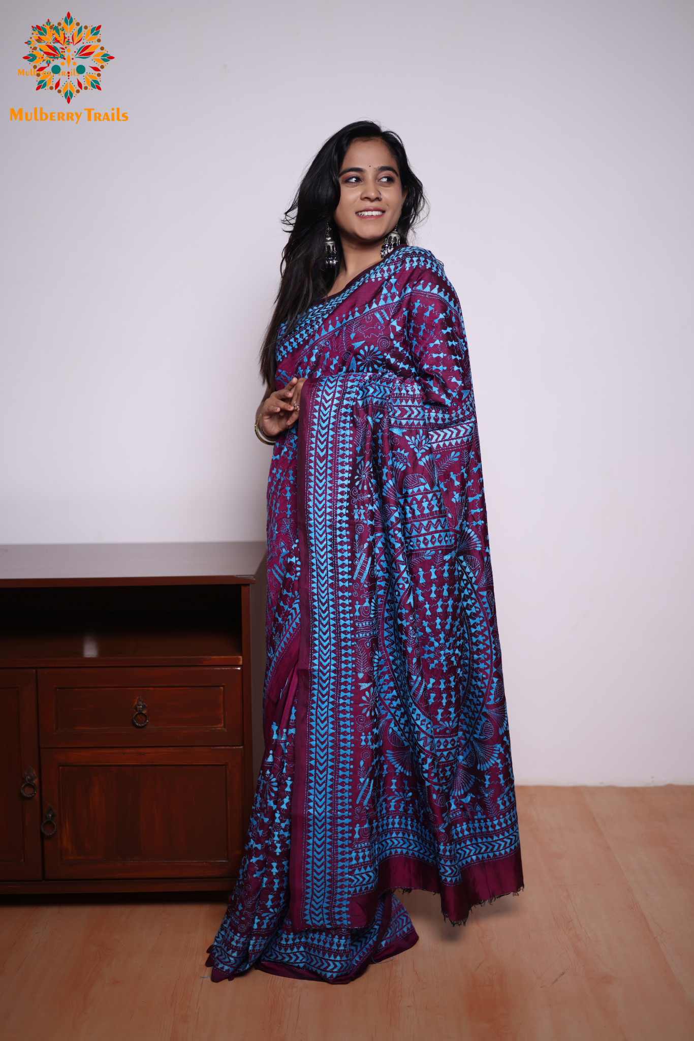 Rima - Purple Silk Saree with kantha Embroidery