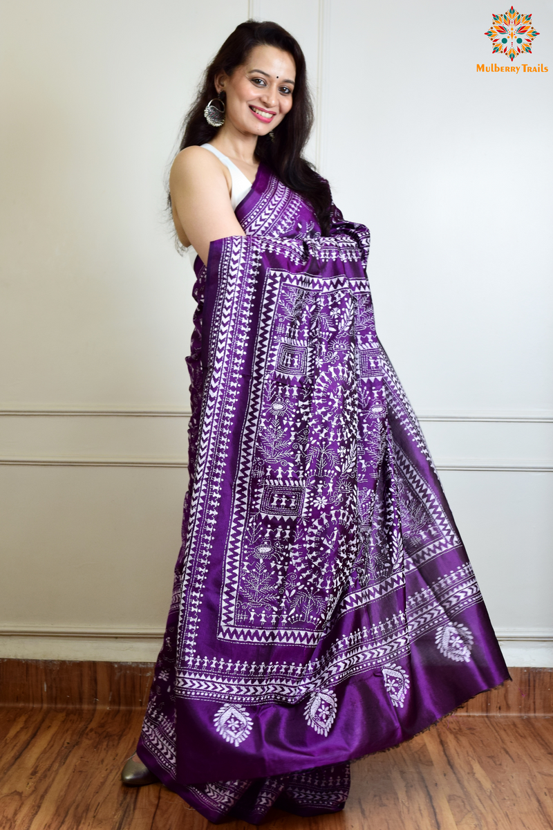 Rima - Bangalore Silk Saree with Warli Embroidery Saree