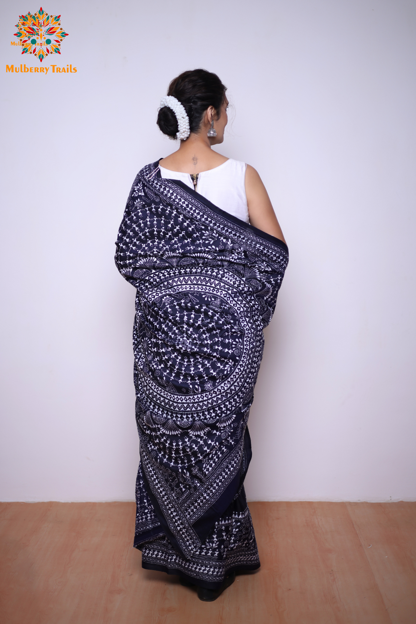 Rima - Navy Silk Saree with kantha Embroidery