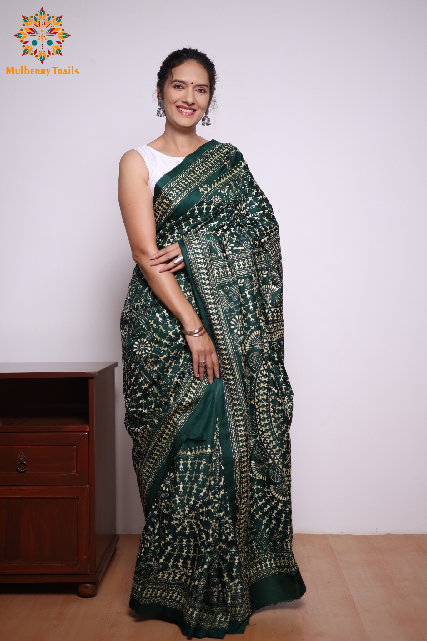 Rima - Green Silk Saree with kantha Embroidery