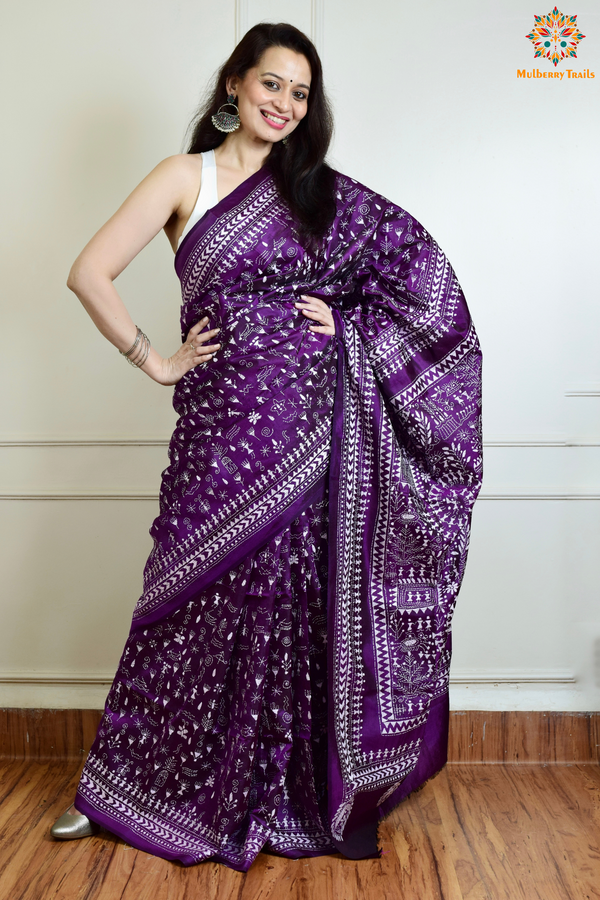 Rima - Bangalore Silk Saree with Warli Embroidery Saree